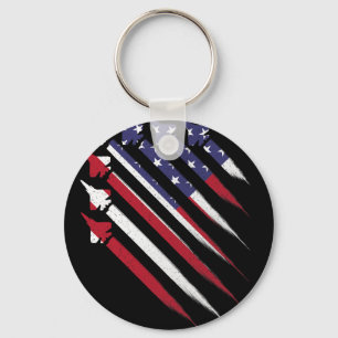 Patriotic 4th Of July Jet Usa American Flag Men Bo Key Ring