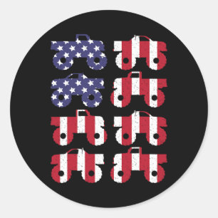 Patriotic 4th Of July Monster Truck Us American Fl Classic Round Sticker