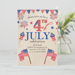 Patriotic 4th of July on Parchment Invitation
