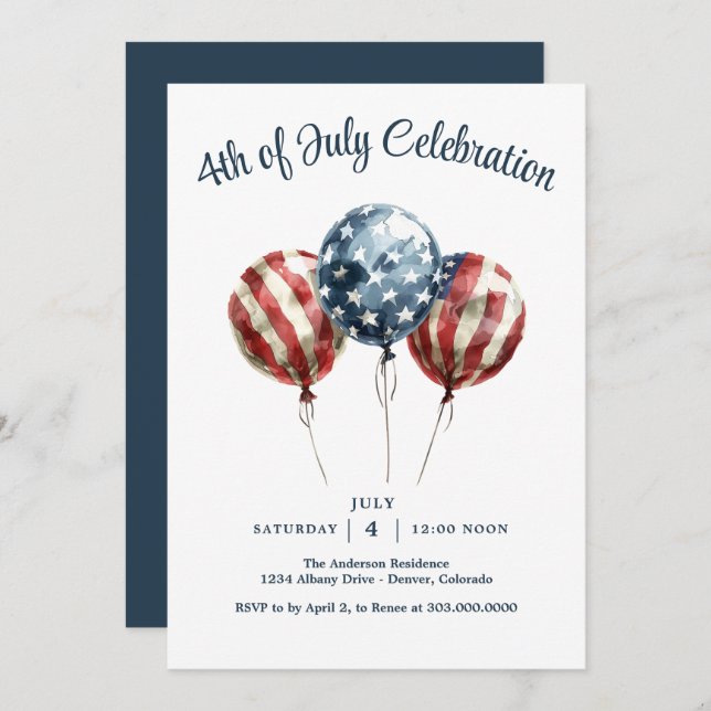Patriotic 4th of July Party Invitation (Front/Back)