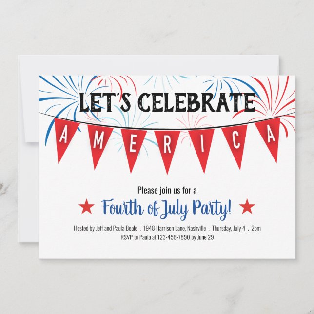 Patriotic 4th of July Party Invitation Flat Card (Front)