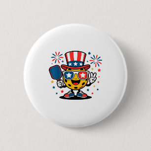 Patriotic 4th of july pickleball american flag hat 6 cm round badge