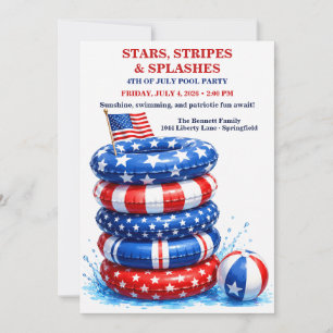 Patriotic 4th of July Pool Party - Red White Blue  Invitation