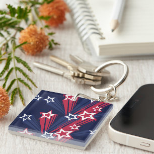 Patriotic 4th of July Stars Red White And Blue  Key Ring
