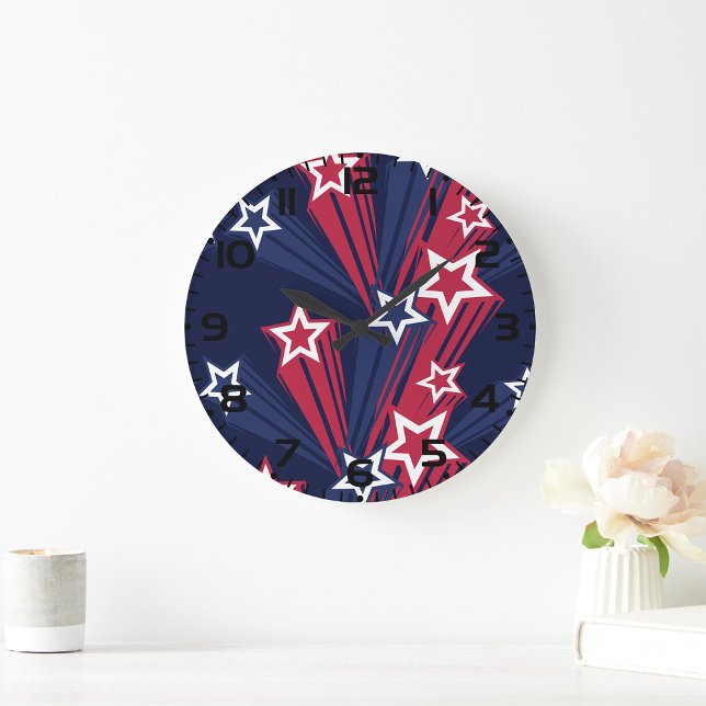 Patriotic 4th of July Stars Red White And Blue  Large Clock (Creator Uploaded)
