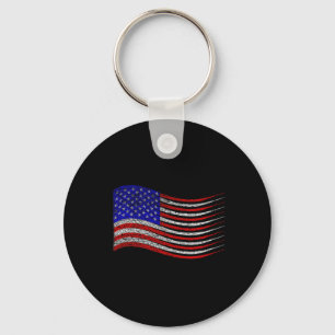Patriotic 4th Of July Usa American Flag Waving  Key Ring