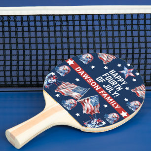 Patriotic 4th of July Watercolor Family Name Ping Pong Paddle