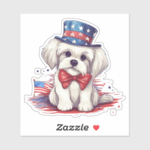 Patriotic 4th of July White Cute Puppy Dog-43568