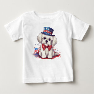 Patriotic 4th of July White Cute Puppy Dog-43568 Baby T-Shirt
