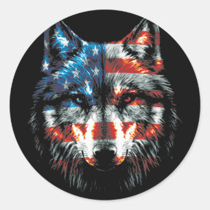 Patriotic 4th Of July Wolf American Us Flag Wolf L Classic Round Sticker