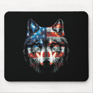 Patriotic 4th Of July Wolf American Us Flag Wolf L Mouse Pad