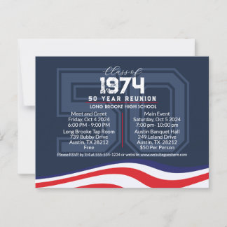 Patriotic 50 Year High School Class Reunion Postcard