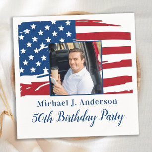 Patriotic 50th Birthday Party American Flag Photo Napkin