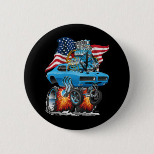 Patriotic 60s Muscle Car Funny Dragster Usa Hotrod 6 Cm Round Badge