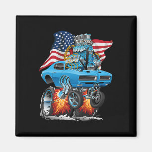 Patriotic 60s Muscle Car Funny Dragster Usa Hotrod Magnet