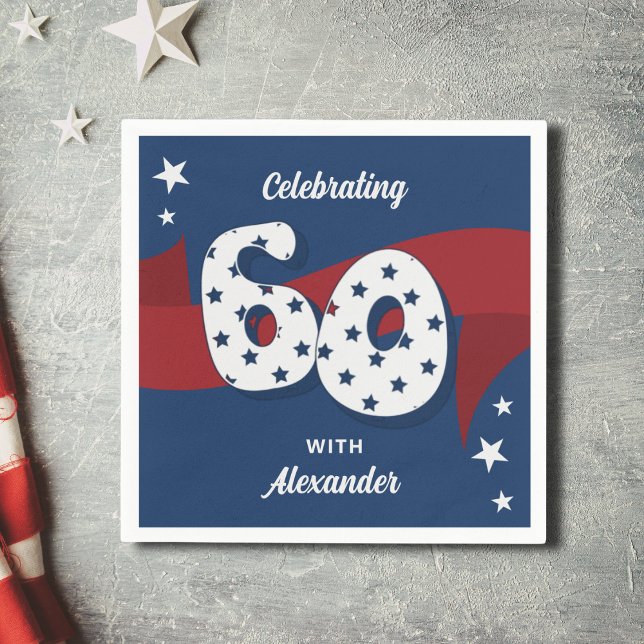 Patriotic 60th Birthday Party Red White Blue Stars Napkin (Creator Uploaded)