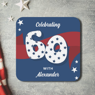 Patriotic 60th Birthday Party Red White Blue Stars Square Sticker
