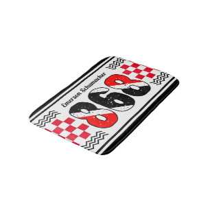 PATRIOTIC 868 Your Name   Chequered Flag on WHITE Bath Mat