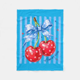 Patriotic Aamerican Cherries Stars Bow Design Fleece Blanket