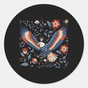 Patriotic Aamerican Eagle Floral Vintage Flag 4th Classic Round Sticker