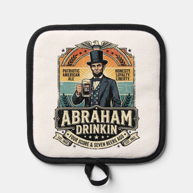 Patriotic Abraham Drinkin Retro Distressed Pot Holder (Front)