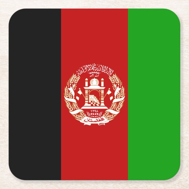 Patriotic Afghanistan Flag Square Paper Coaster (Front)