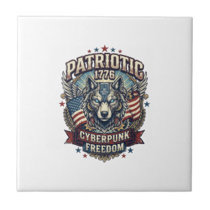 Patriotic Ai Freedom Wolf Cyberpunk Future Freedom Ceramic Tile
