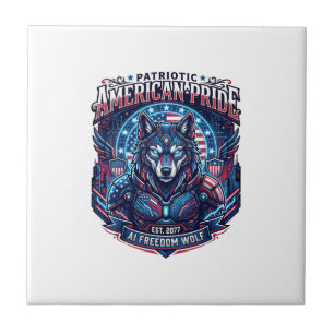 Patriotic Ai Freedom Wolf Cyberpunk Future Freedom Ceramic Tile