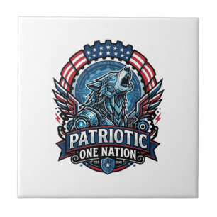 Patriotic Ai Freedom Wolf Cyberpunk Future Freedom Ceramic Tile