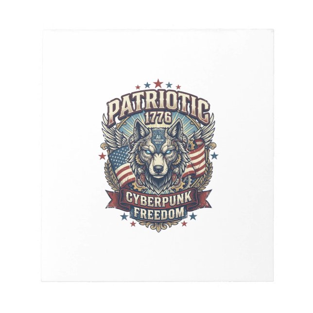 Patriotic Ai Freedom Wolf Cyberpunk Future Freedom Notepad (Front)