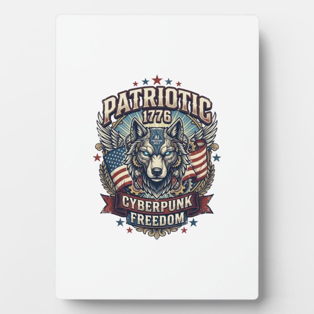 Patriotic Ai Freedom Wolf Cyberpunk Future Freedom Plaque (Front)