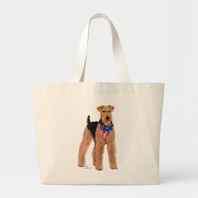 Patriotic Airedale Terrier Large Tote Bag (Front)
