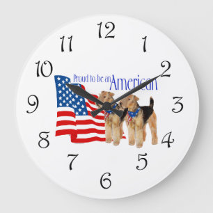 Patriotic Airedale Terriers Large Clock