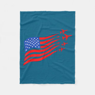 Patriotic Airplane American Flag Usa Design Fleece Blanket