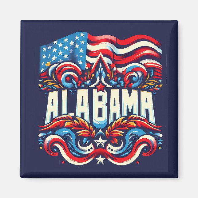 Patriotic Alabama Abstract Decorative Design Magnet (Front)