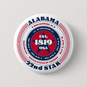 Patriotic Alabama Circle with State Details 6 Cm Round Badge