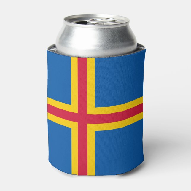 Patriotic Åland Islands Flag Can Cooler (Can Front)
