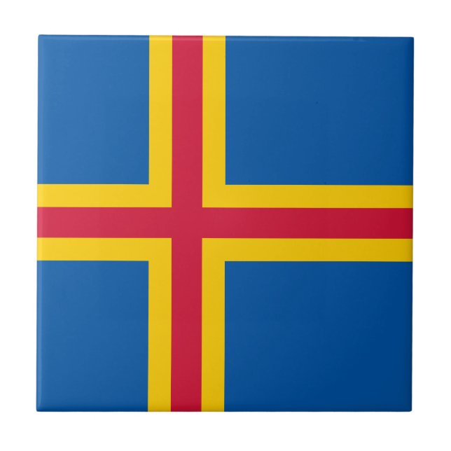 Patriotic Åland Islands Flag Ceramic Tile (Front)