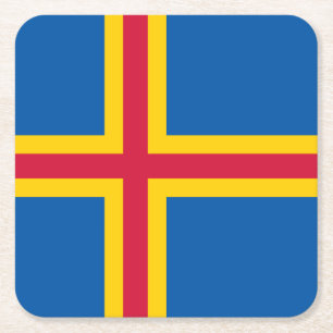 Patriotic Åland Islands Flag Square Paper Coaster