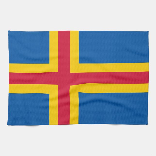 Patriotic Åland Islands Flag Tea Towel (Horizontal)