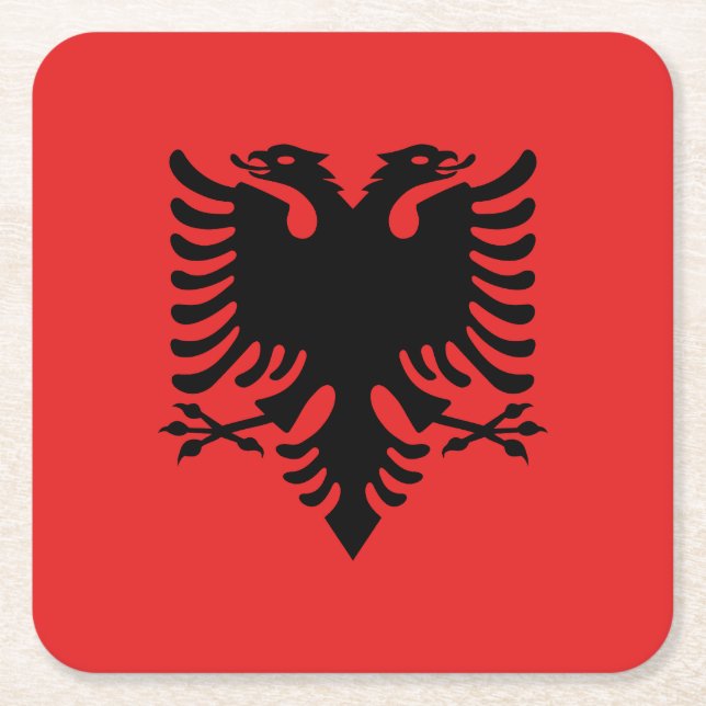 Patriotic Albanian Flag Square Paper Coaster (Front)