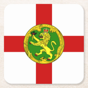 Patriotic Alderney Flag Square Paper Coaster