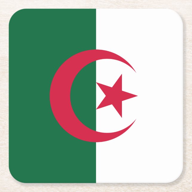 Patriotic Algerian Flag Square Paper Coaster (Front)