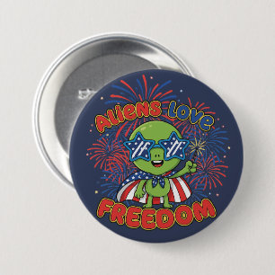 Patriotic Alien 4th of July Fireworks 7.5 Cm Round Badge