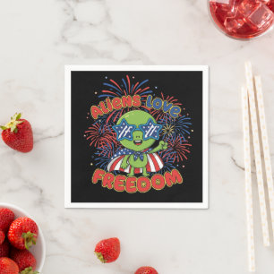 Patriotic Alien 4th of July Fireworks Napkin
