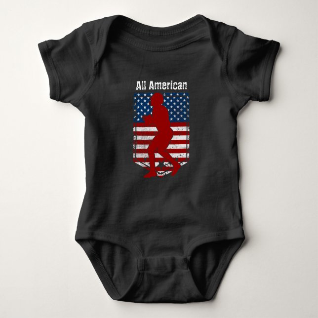 Patriotic All-American Football Vintage Distressed Baby Bodysuit (Front)
