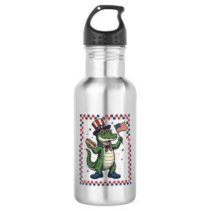 Patriotic Alligator Hot Dog Flag Vintage Shirt Des 532 Ml Water Bottle