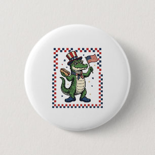 Patriotic Alligator Hot Dog Flag Vintage Shirt Des 6 Cm Round Badge
