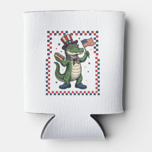 Patriotic Alligator Hot Dog Flag Vintage Shirt Des Can Cooler