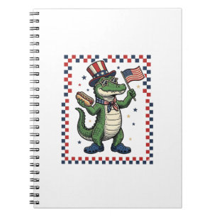Patriotic Alligator Hot Dog Flag Vintage Shirt Des Notebook